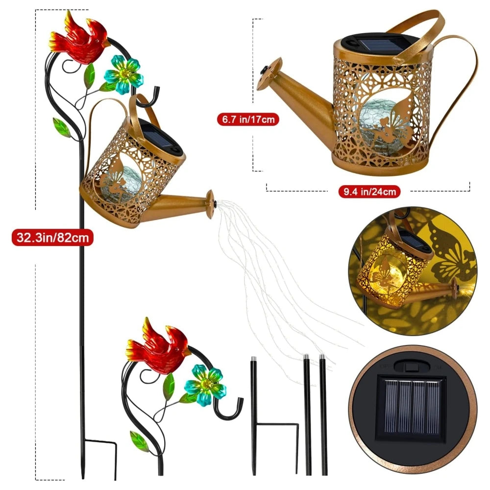 Fairy Solar Watering Can Lights Outdoor Waterfall Garden String Fairy Lights Solar Metal Kettle Projection Light Garden Decor