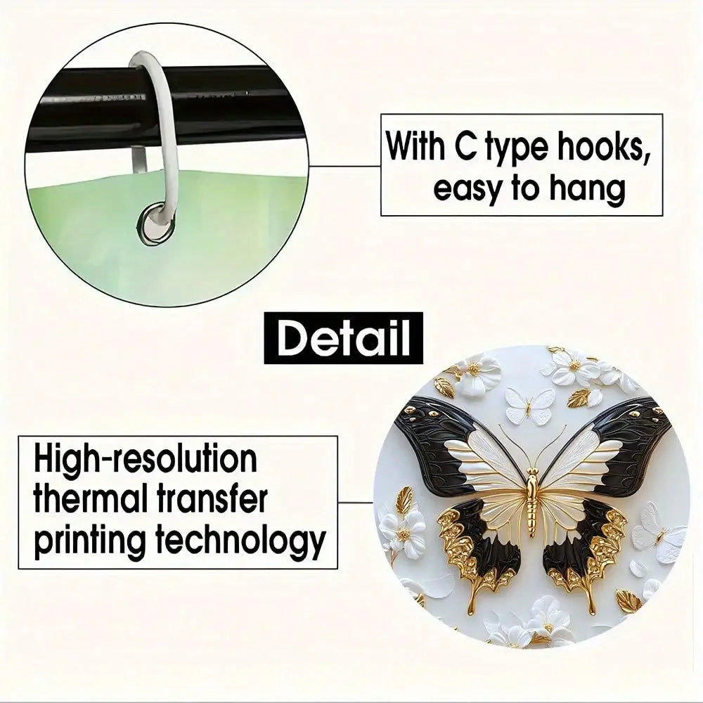 1/ 4pcs Platinum Butterfly Shower Curtain Set, Decorative Bathroom Set Includes Waterproof Shower Curtain, Non-Slip Floor Mat