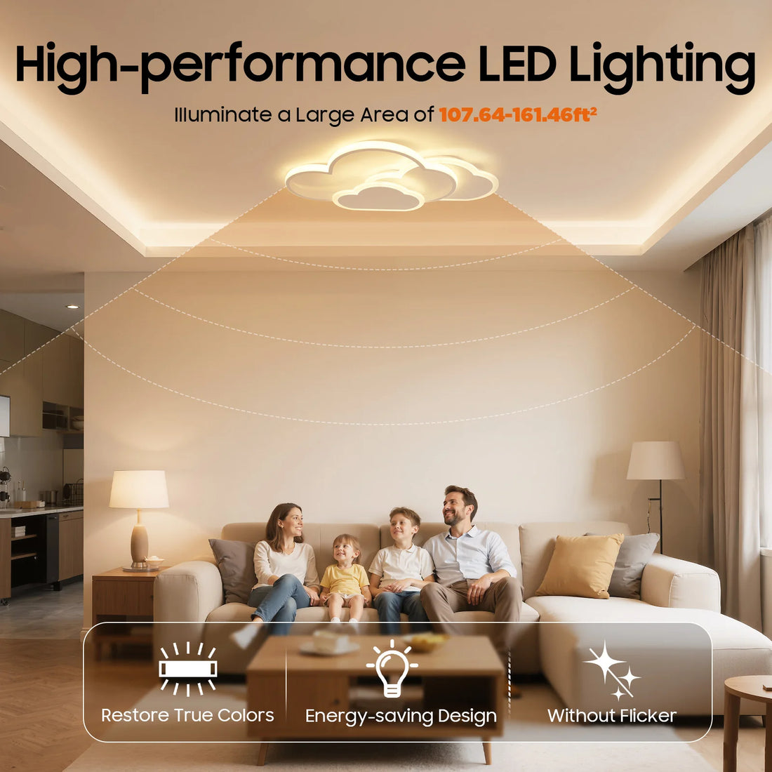 Cloud Shape LED Ceiling Light Fixture Modern 3-Color Lighting Acrylic Ceiling Lamp for Living Room Bedroom Kid&
