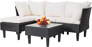 Patio Furniture Sets 5 Pieces Outdoor Wicker Conversation Set Sectional Sofa Rattan Chair for Outdoor Backyard Porch Poolside B