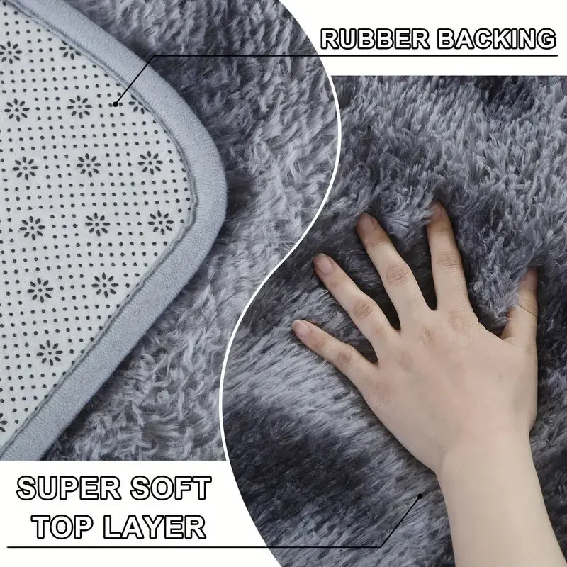 Round fluffy plush carpet - Soft and fluffy, dyed solid dark color, anti-slip, machine washable - Perfect for living room, sofa,