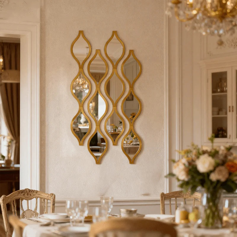 12pcs Teardrop Combination Bathroom Mirror | Golden Artistic Decorative Mirror for Bedroom, Living Room, Hallway Accent Wall