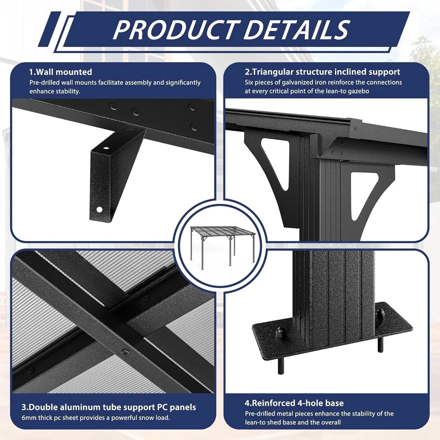 10x14 FT Lean To Gazebo, Pergolas and Gazebos Clearance, Awnings for Patio Covers for Shade and Rain Outdoor Gazebo