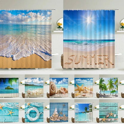 Seascape Beach Shower Curtains Bathroom Shower Curtain 3D Fabric Shower Curtain Waterproof Shower Curtain Cortina de Ducha