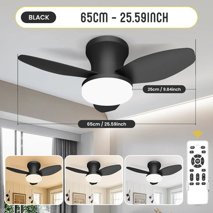 Mexllex Three Leaf Ceiling Fan with Light &amp; Remote Control, 6 Speed, Reversible Noiseless, Dimmable LED Chandelier for Bedroom