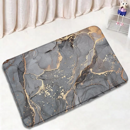 Gray Golden Crackle Marble Shower Curtain Set Modern Creative Marble Texture Fabric Bathroom Decor Curtain and Non-Slip Bath Mat