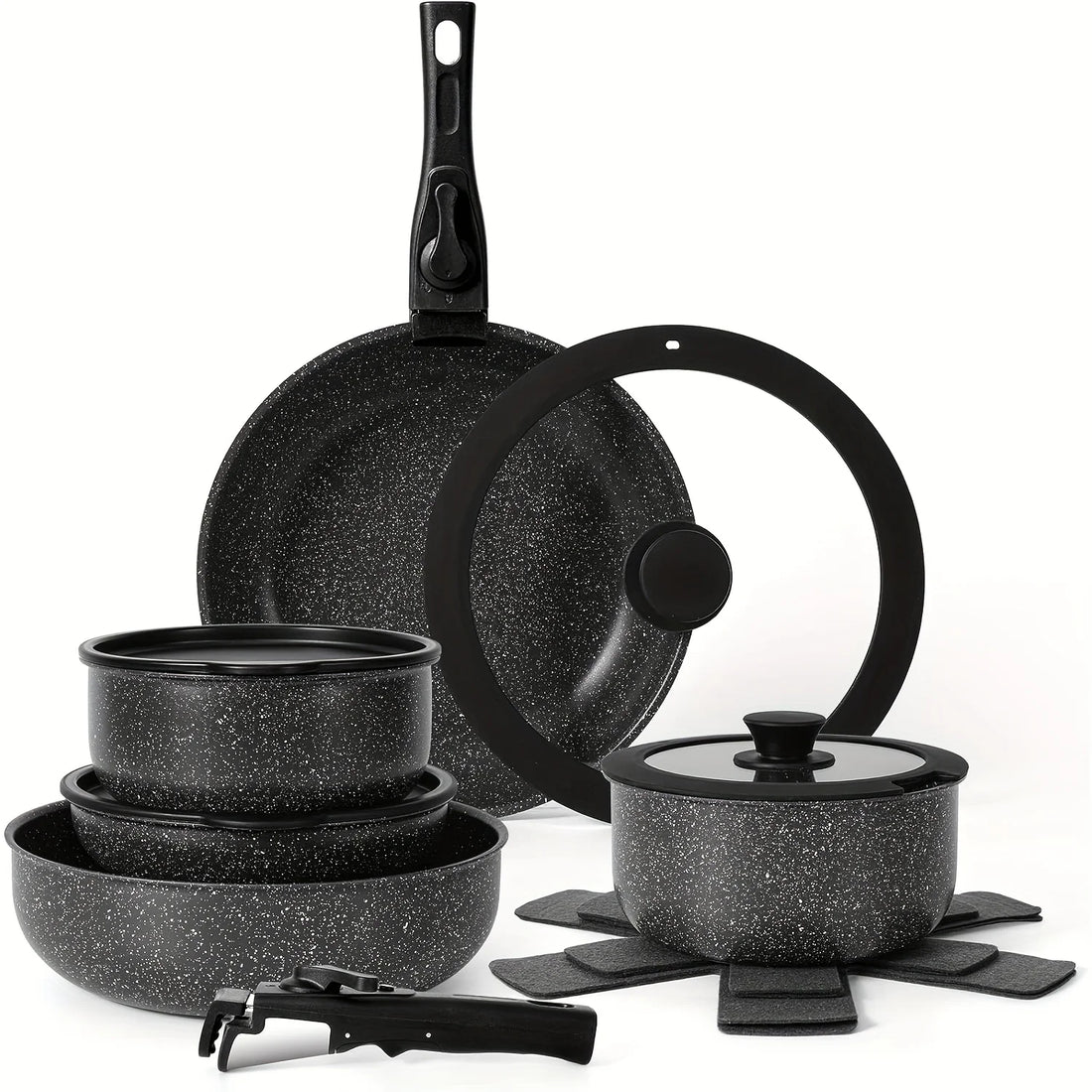 15pcs Pots And Pans Set Non Stick, Cookware Sets With Detachable Handle, Nonstick RV Kitchen Cooking Set Removable Handles,