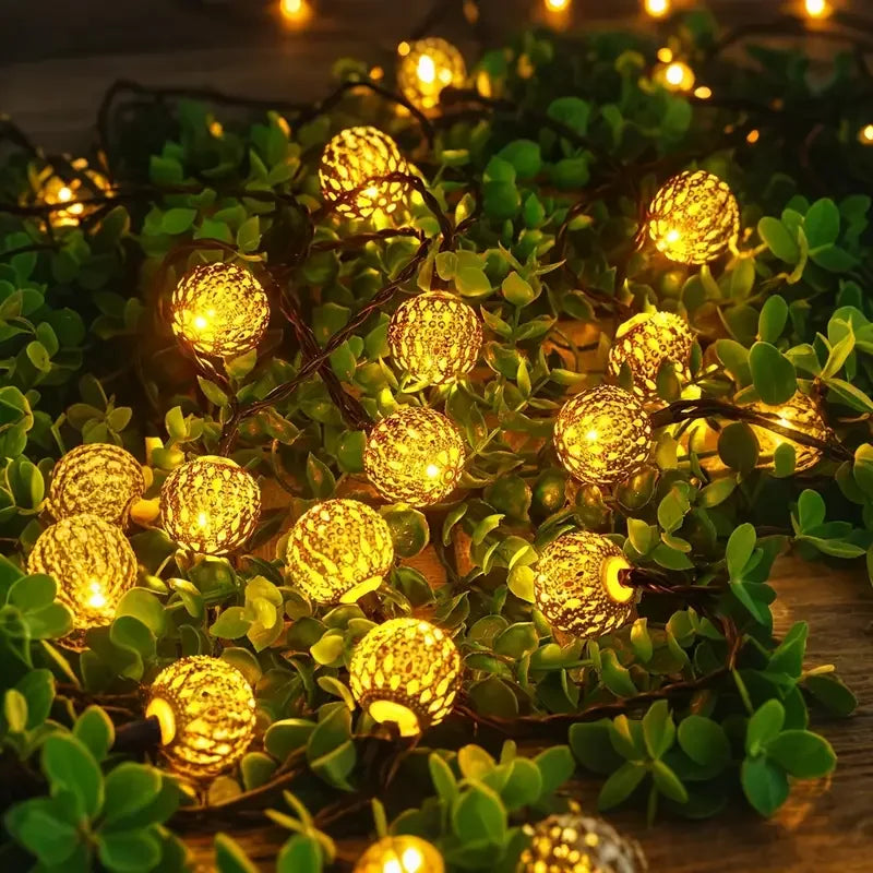 Solar Moroccan Ball String Lights LED Solar Outdoor Fairy Lamp Hanging Festival for Garden Christmas Wedding Halloween Decor
