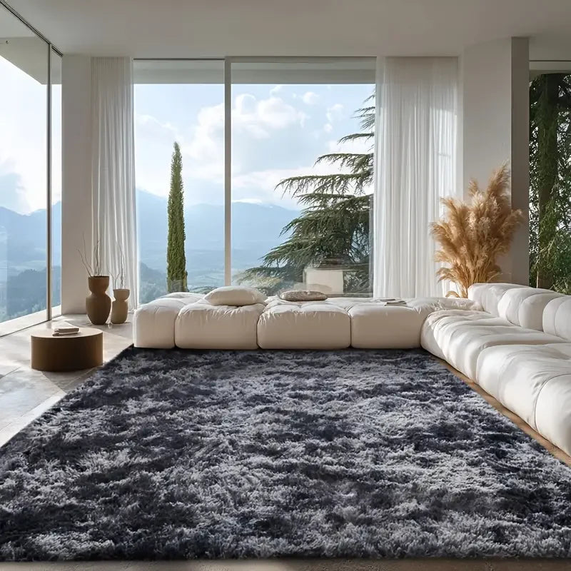 Round fluffy plush carpet - Soft and fluffy, dyed solid dark color, anti-slip, machine washable - Perfect for living room, sofa,