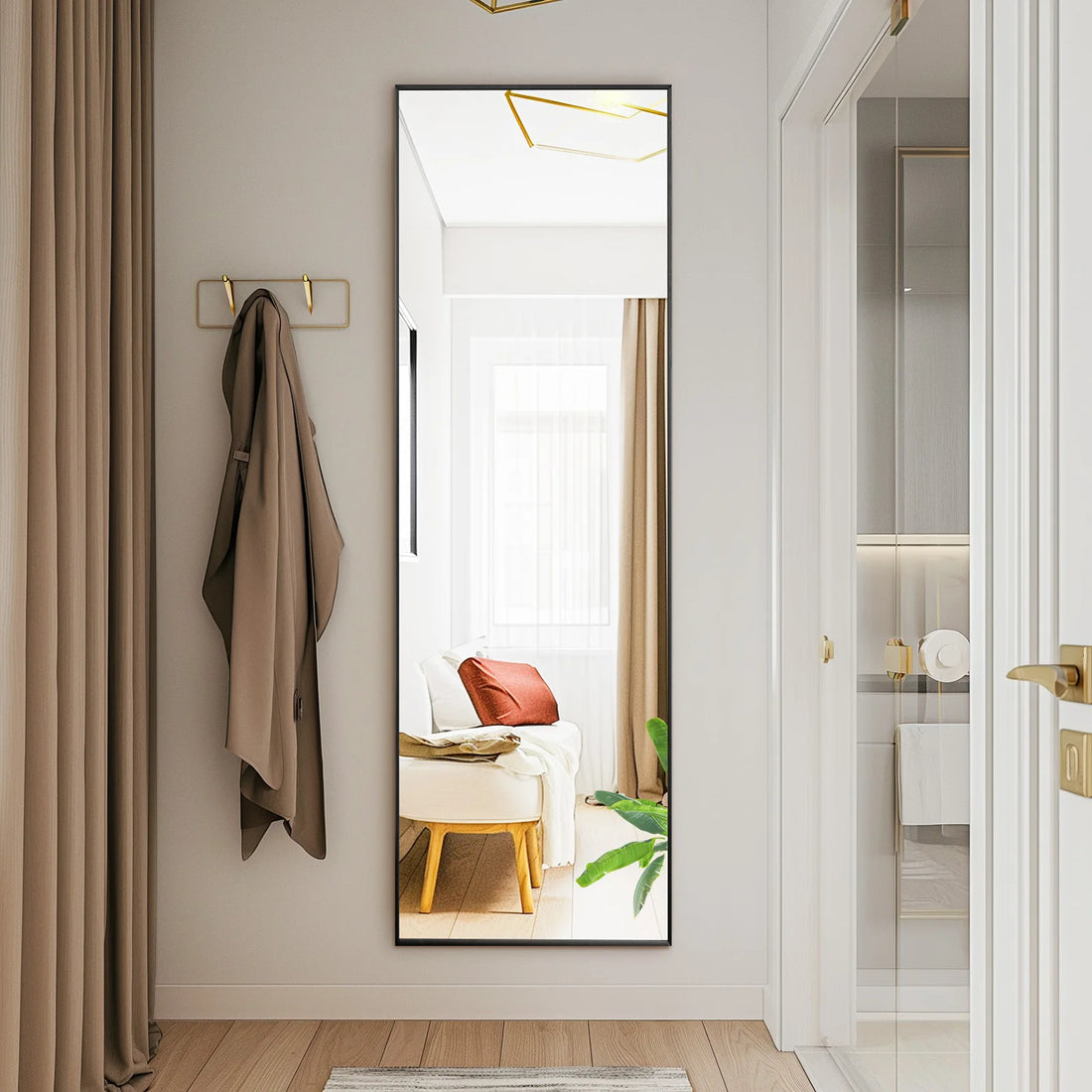 JHK 64"x21" Full Body Wall Mirror Standing Hanging or Leaning Wall-Mounted Mirrors with Stand Aluminum Alloy Frame Living Room