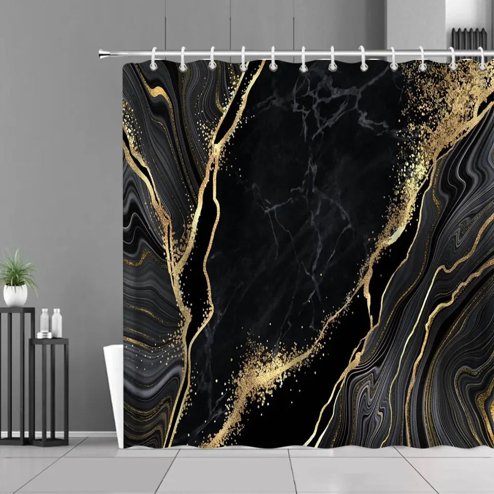 Gray Golden Crackle Marble Shower Curtain Set Modern Creative Marble Texture Fabric Bathroom Decor Curtain and Non-Slip Bath Mat