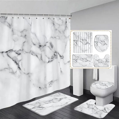 Gray Golden Crackle Marble Shower Curtain Set Modern Creative Marble Texture Fabric Bathroom Decor Curtain and Non-Slip Bath Mat
