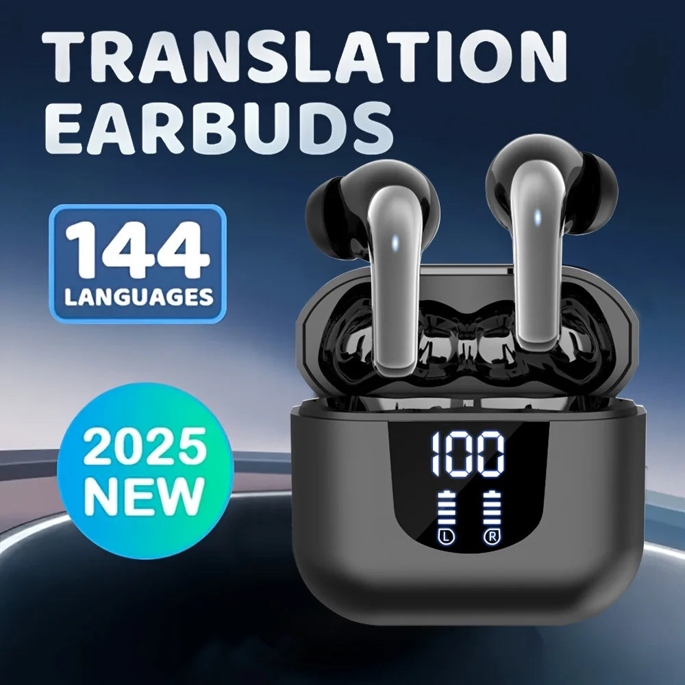 144 language instant translation 2025 new cross-border Bluetooth earphones with true wireless digital display screen,
