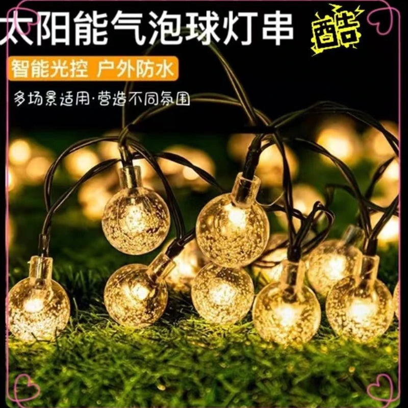 New Outdoor Solar Bubble Ball Light String Outdoor Camping Light String Water Drop Decorative Light Crystal Ball LED Color Light