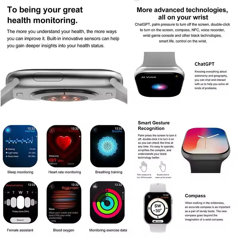 2025 New For Apple GPS Watch 10 Smart Watch Men HD AMOLED Memory Music 3D Surround Bluetooth Call Waterproof Smartwatch Woman