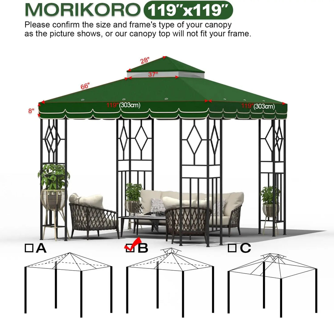 10x10 Canopy Replacement Top Double Tiered Gazebo Cover for Yard, Patio &amp; Garden Durable Sunshade Replacement (Green with lace)
