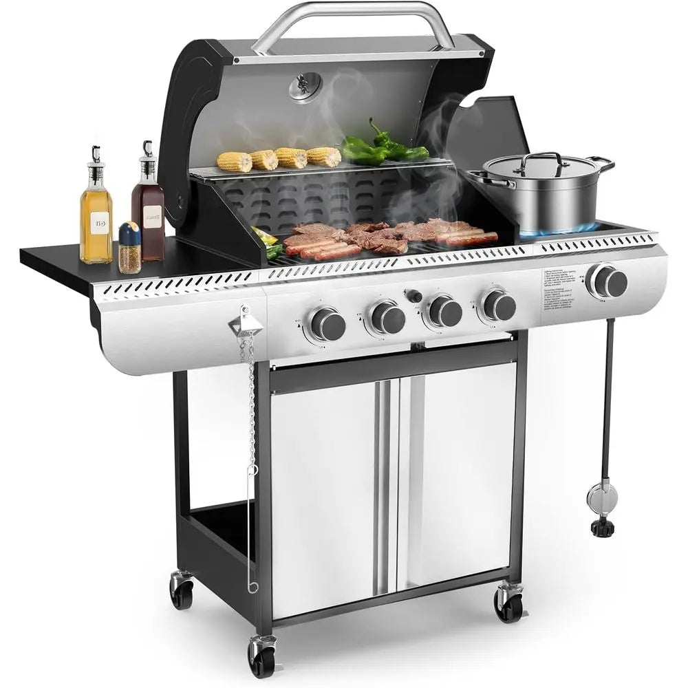 4-Burner Gas BBQ Grill with Side Burner