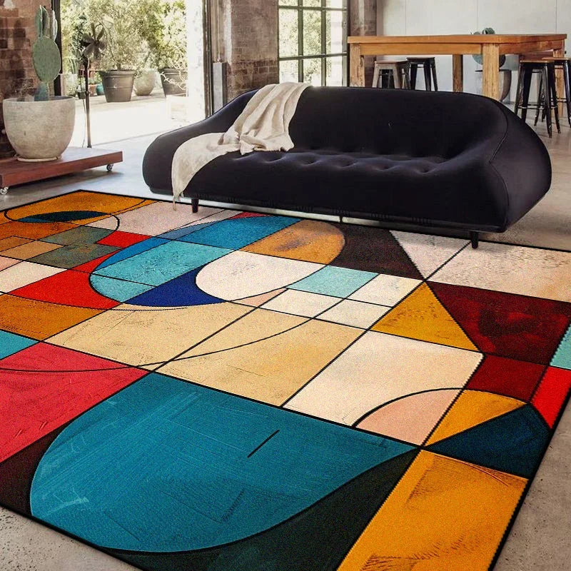 Modern Geometric Abstract Area Rug for Living Room Bedroom Large Non-Slip Floor Carpet Washable Home Decor