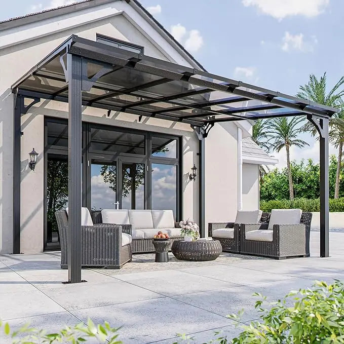10x14 FT Lean To Gazebo, Pergolas and Gazebos Clearance, Awnings for Patio Covers for Shade and Rain Outdoor Gazebo