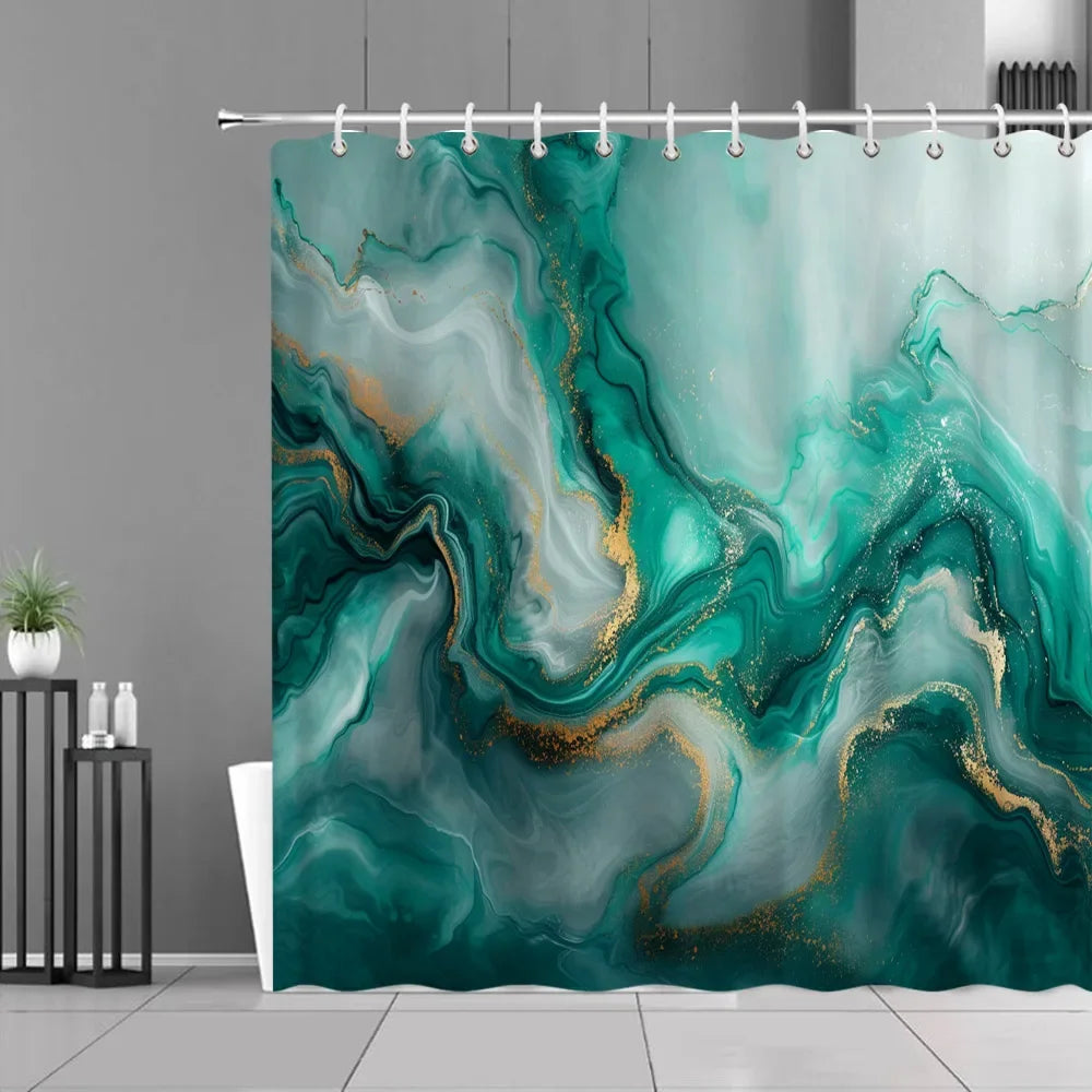 Gray Golden Crackle Marble Shower Curtain Set Modern Creative Marble Texture Fabric Bathroom Decor Curtain and Non-Slip Bath Mat