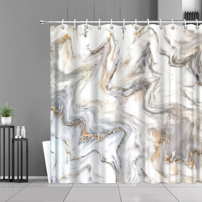 Gray Golden Crackle Marble Shower Curtain Set Modern Creative Marble Texture Fabric Bathroom Decor Curtain and Non-Slip Bath Mat