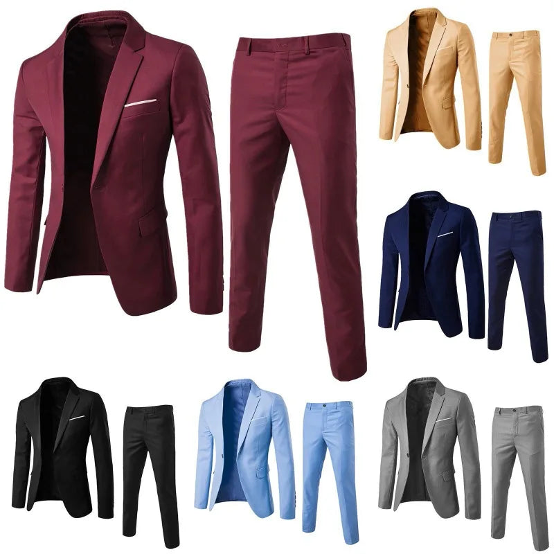 Mens Wedding Two Piece Suit Groom Best Man Slim Casual Dress