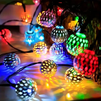 Solar Moroccan Ball String Lights LED Solar Outdoor Fairy Lamp Hanging Festival for Garden Christmas Wedding Halloween Decor