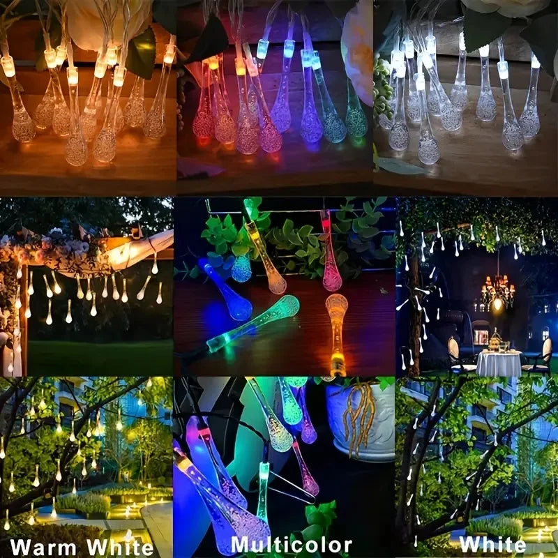 Solar LED String Lights Teardrop Water Drop Design 8 Modes Outdoor Christmas Decor for Garden Yard Wedding Courtyards Porches
