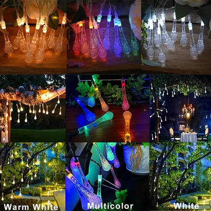 Solar LED String Lights Teardrop Water Drop Design 8 Modes Outdoor Christmas Decor for Garden Yard Wedding Courtyards Porches