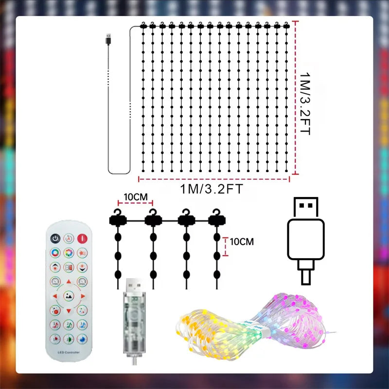 1/2PCS Smart LED Curtain Lights LED Fairy Lights App Control Music Sync DIY Pattern Waterproof for Indoor Outdoor Party Decor