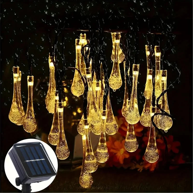 Solar LED String Lights Teardrop Water Drop Design 8 Modes Outdoor Christmas Decor for Garden Yard Wedding Courtyards Porches