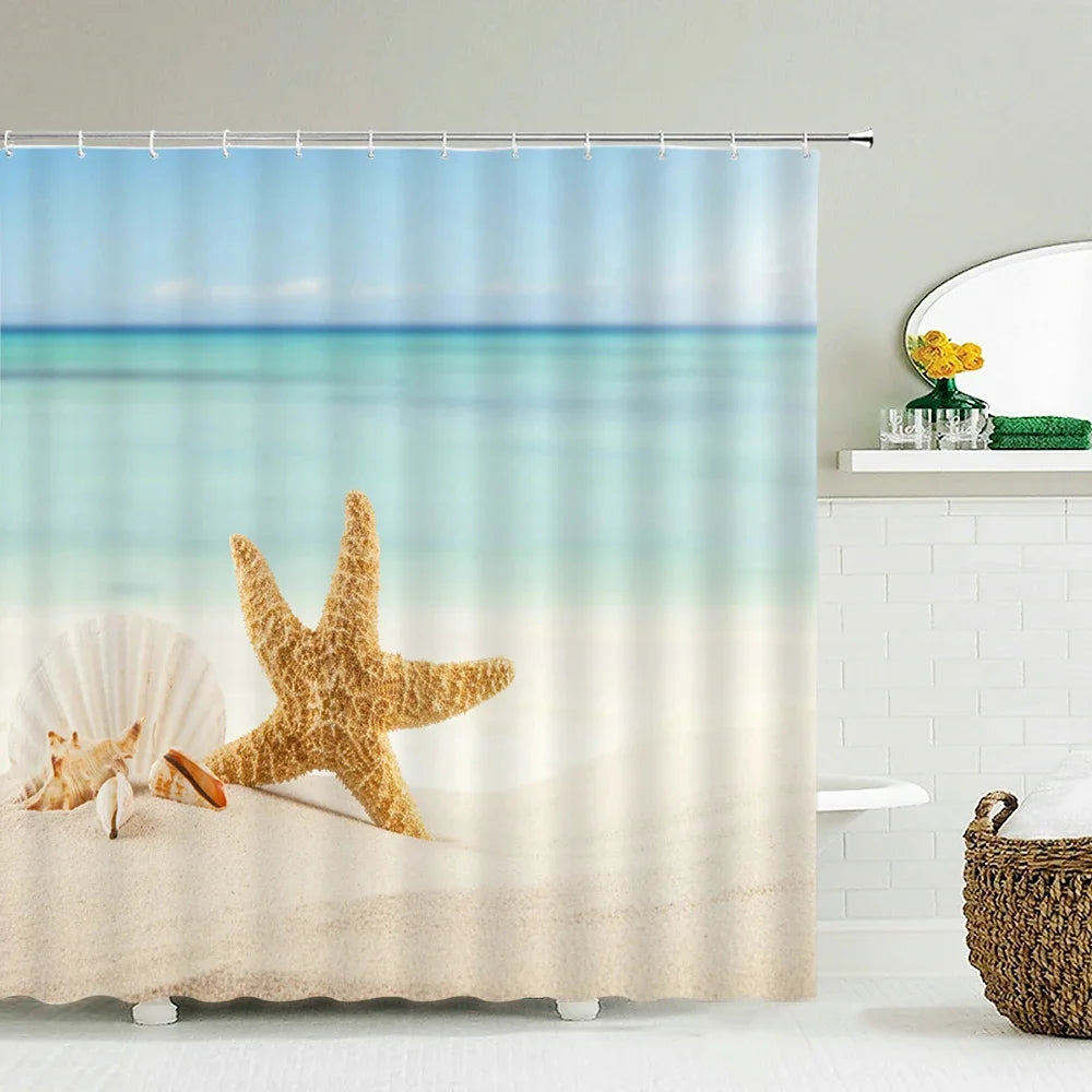 Seascape Beach Shower Curtains Bathroom Shower Curtain 3D Fabric Shower Curtain Waterproof Shower Curtain Cortina de Ducha