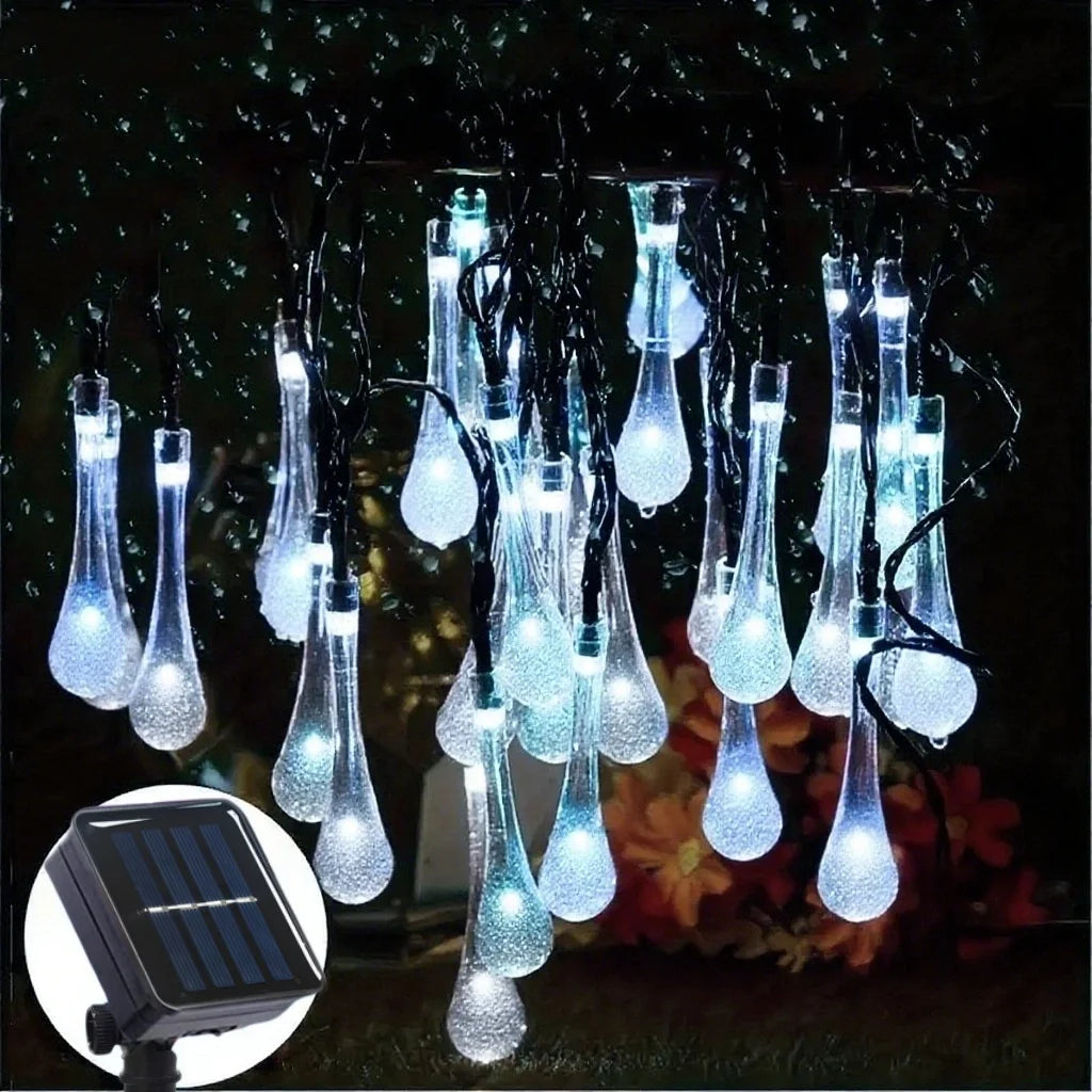 Solar LED String Lights Teardrop Water Drop Design 8 Modes Outdoor Christmas Decor for Garden Yard Wedding Courtyards Porches