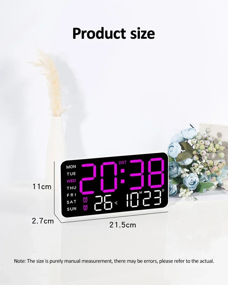 Extra Large Digital Wall Clock with LED Display with Date, Temperature, Timer for Living Room, Bedroom, Gift for Seniors