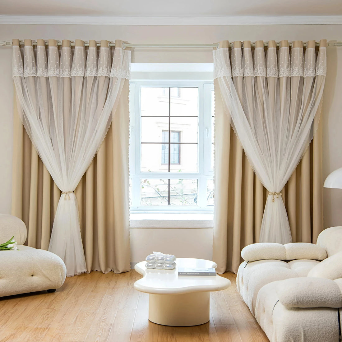1pc Elegant Double Layer Tulle Accent Curtains, Star Pattern,for Home Spaces,Bedroom,Living Room,Blackout,Privacy,Aesthetic