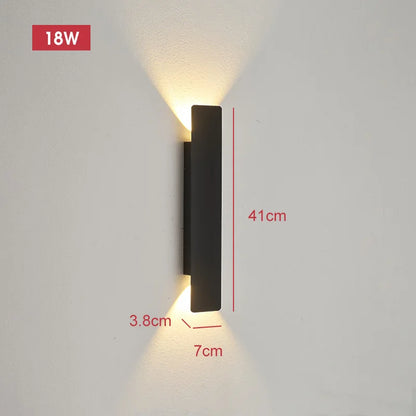 Outdoor Waterproof Wall Lamps Strip Aluminum Wall Lights 18W LED Black Wall Lamp Bedroom Exterior Outdoor Lighting Fixtures