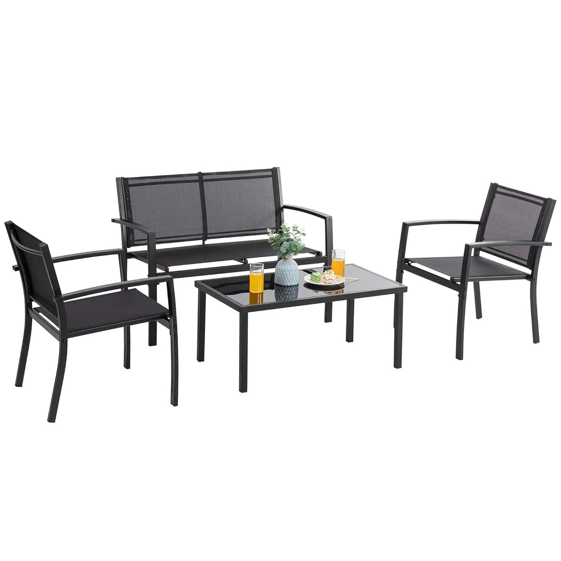 4 Pieces Patio Furniture Sets,Outdoor Patio Conversation Sets with Glass Coffee Table, Small Porch Balcony, Customized