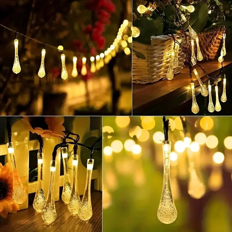 Solar LED String Lights Teardrop Water Drop Design 8 Modes Outdoor Christmas Decor for Garden Yard Wedding Courtyards Porches