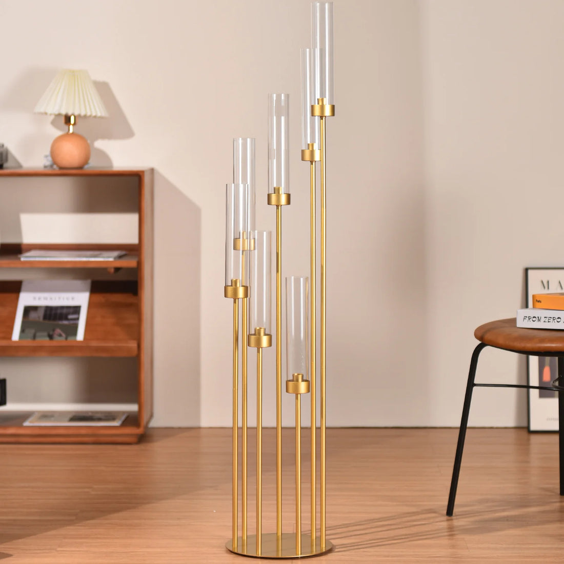 Floor Candle Holders for Wedding Metal 7 Arms Candelabra with Clear Acrylic Shade for Table Centerpiece(48 Inche)