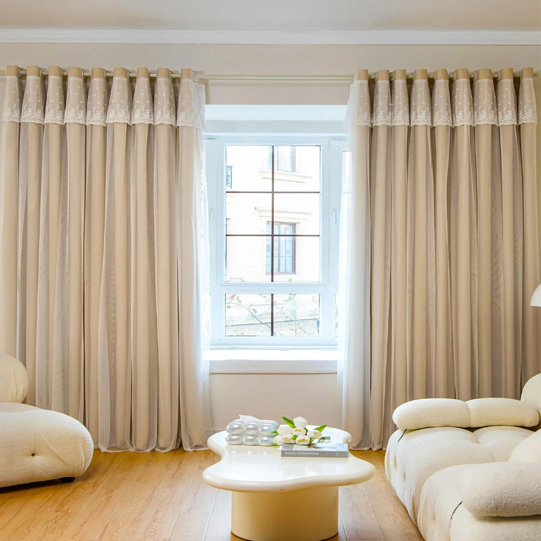 1pc Elegant Double Layer Tulle Accent Curtains, Star Pattern,for Home Spaces,Bedroom,Living Room,Blackout,Privacy,Aesthetic