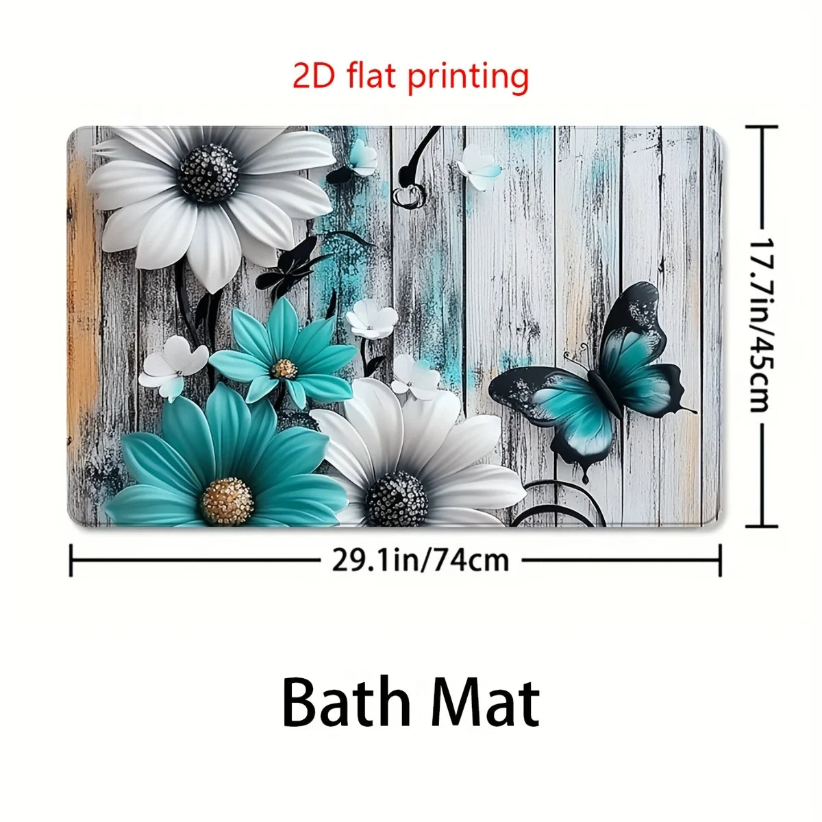 1or4 Piece Teal and White Floral Butterfly Shower Curtain Set - Modern Bathroom Decor - Washable Fabric Curtain - Rugs and Cover