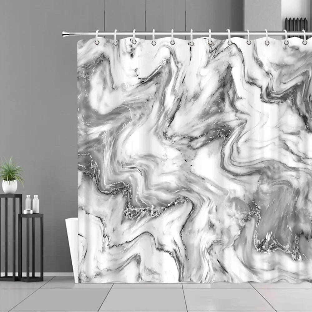 Gray Golden Crackle Marble Shower Curtain Set Modern Creative Marble Texture Fabric Bathroom Decor Curtain and Non-Slip Bath Mat