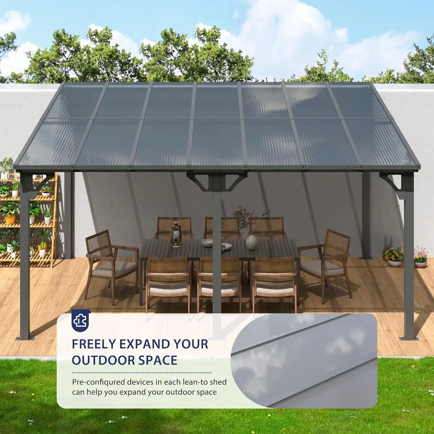 10x14 FT Lean To Gazebo, Pergolas and Gazebos Clearance, Awnings for Patio Covers for Shade and Rain Outdoor Gazebo