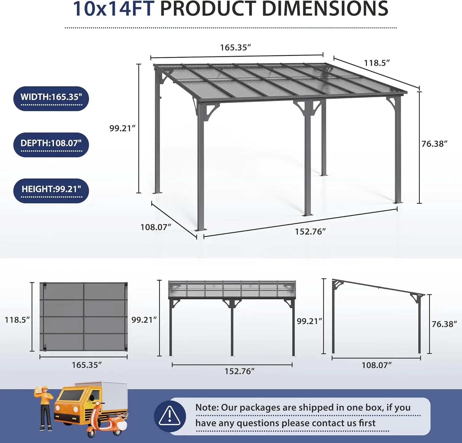 10x14 FT Lean To Gazebo, Pergolas and Gazebos Clearance, Awnings for Patio Covers for Shade and Rain Outdoor Gazebo