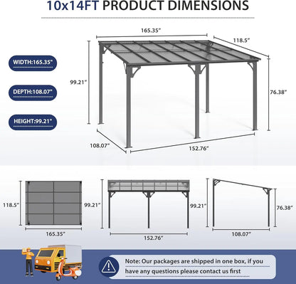 10x14 FT Lean To Gazebo, Pergolas and Gazebos Clearance, Awnings for Patio Covers for Shade and Rain Outdoor Gazebo