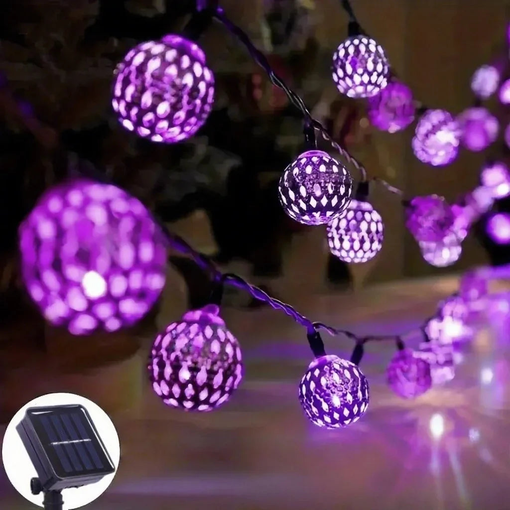 Solar Moroccan Ball String Lights LED Solar Outdoor Fairy Lamp Hanging Festival for Garden Christmas Wedding Halloween Decor