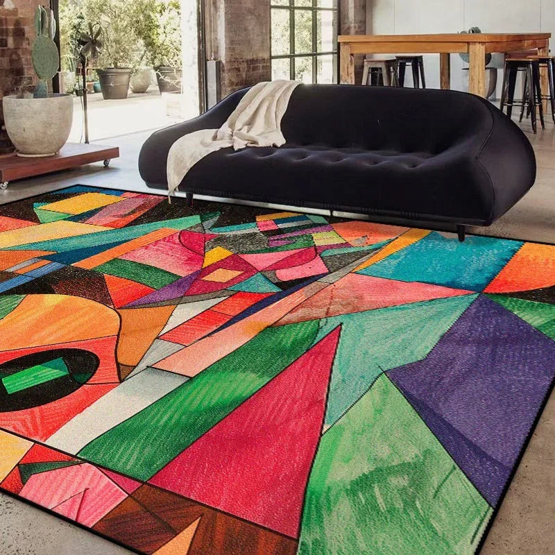Modern Geometric Abstract Area Rug for Living Room Bedroom Large Non-Slip Floor Carpet Washable Home Decor