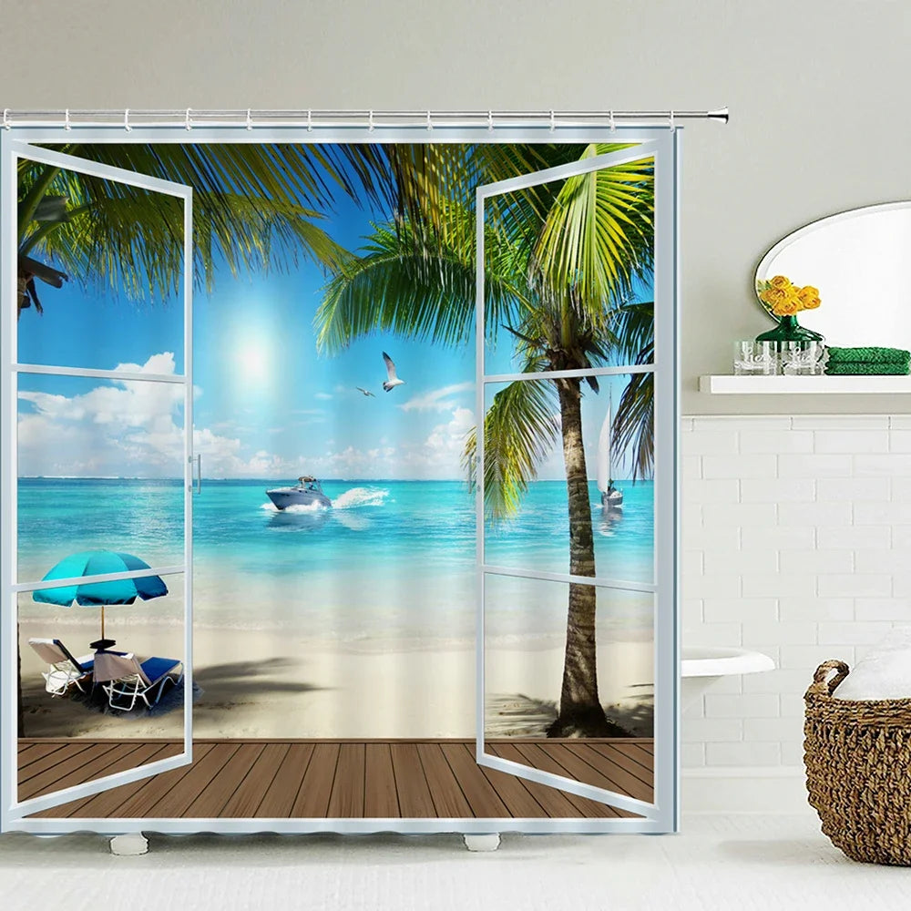 Seascape Beach Shower Curtains Bathroom Shower Curtain 3D Fabric Shower Curtain Waterproof Shower Curtain Cortina de Ducha