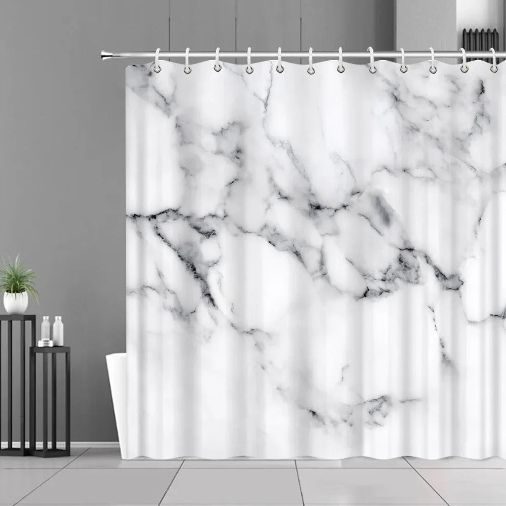 Gray Golden Crackle Marble Shower Curtain Set Modern Creative Marble Texture Fabric Bathroom Decor Curtain and Non-Slip Bath Mat