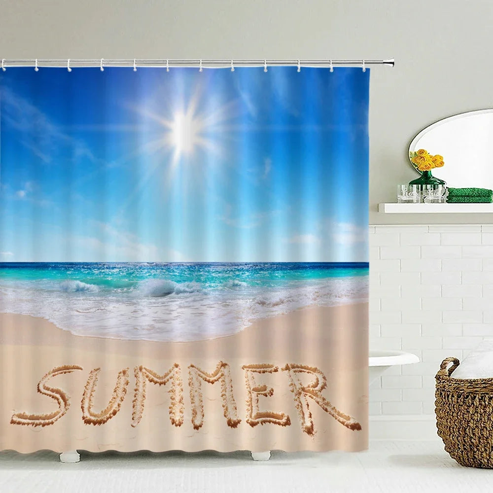 Seascape Beach Shower Curtains Bathroom Shower Curtain 3D Fabric Shower Curtain Waterproof Shower Curtain Cortina de Ducha